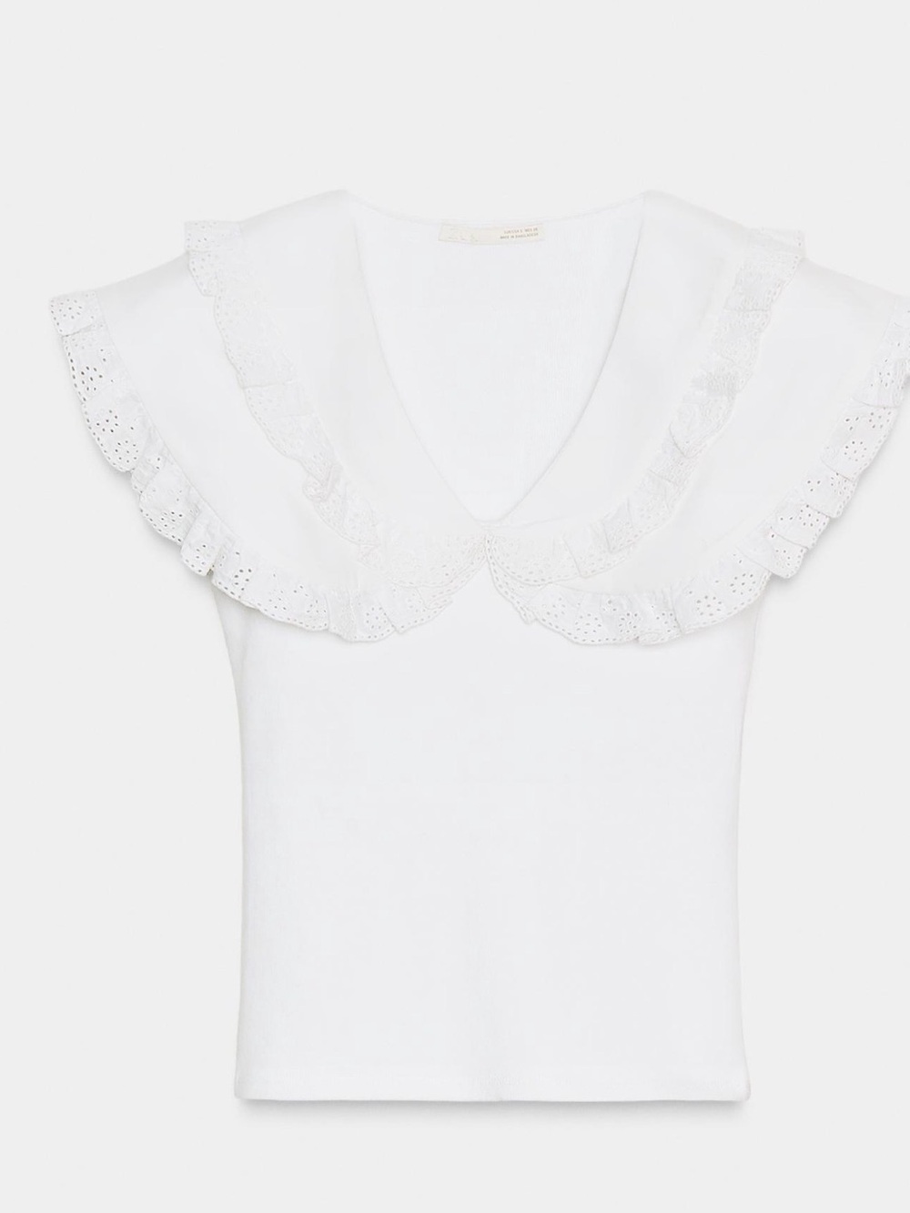 Zara White Ruffle Eyelet V-Neck Tank